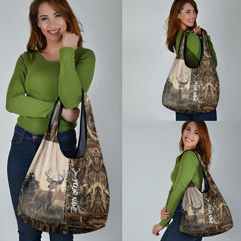 Personalized Born to Hunt Grocery Bag Deer Hunting Lacing Detail and Camo Traditional