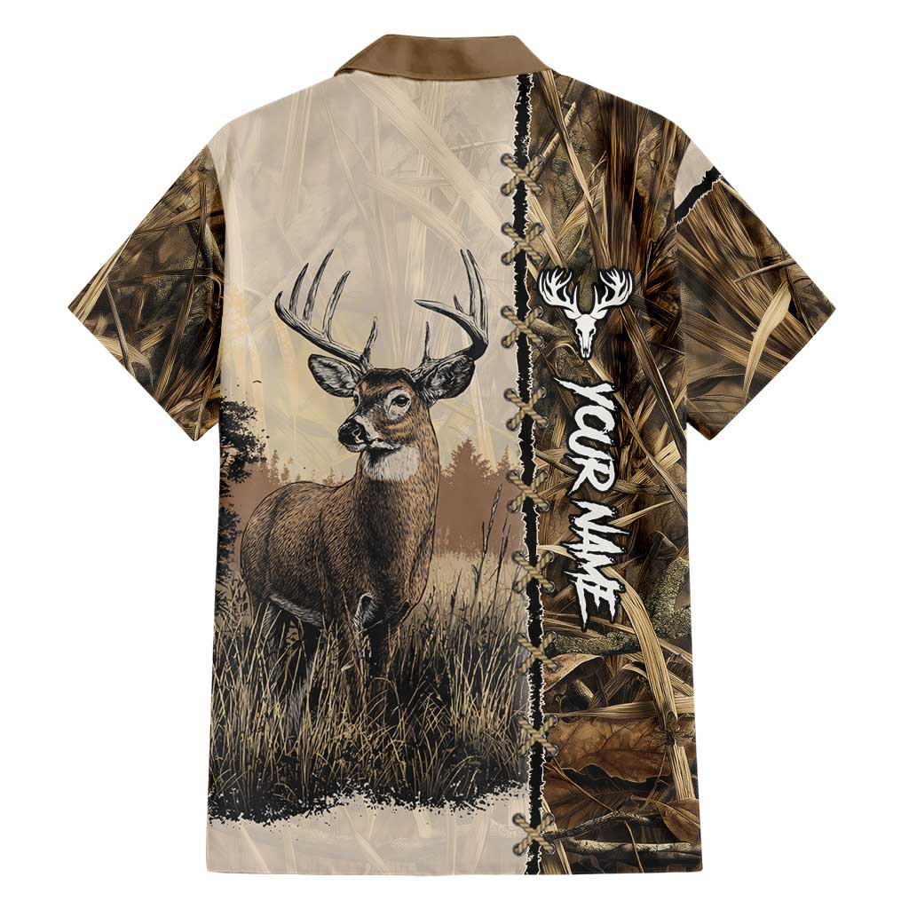 Personalized Born to Hunt Hawaiian Shirt Deer Hunting Lacing Detail and Camo Traditional
