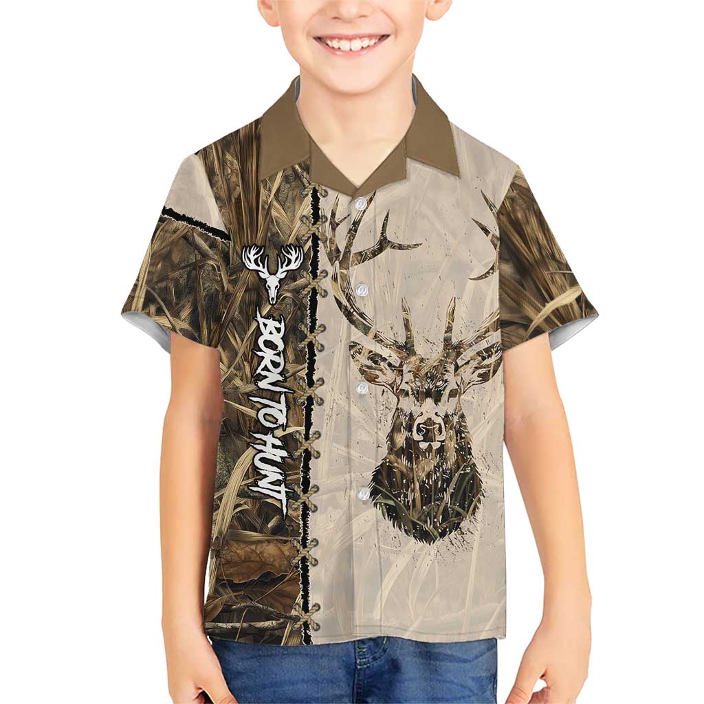 Personalized Born to Hunt Hawaiian Shirt Deer Hunting Lacing Detail and Camo Traditional