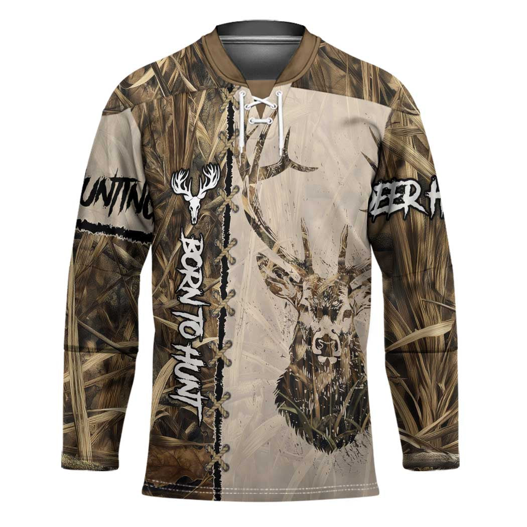 Personalized Born to Hunt Hockey Jersey Deer Hunting Lacing Detail and Camo Traditional