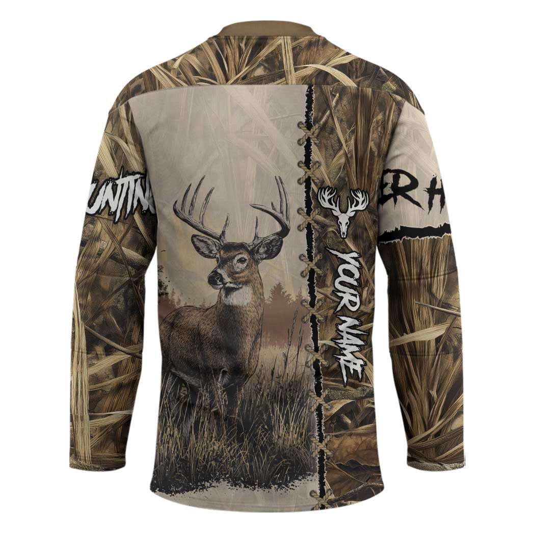 Personalized Born to Hunt Hockey Jersey Deer Hunting Lacing Detail and Camo Traditional