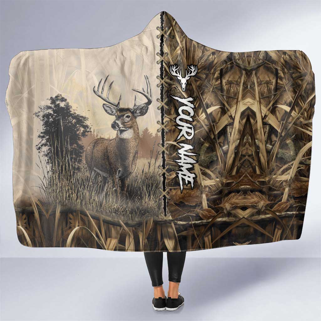 Personalized Born to Hunt Hooded Blanket Deer Hunting Lacing Detail and Camo Traditional