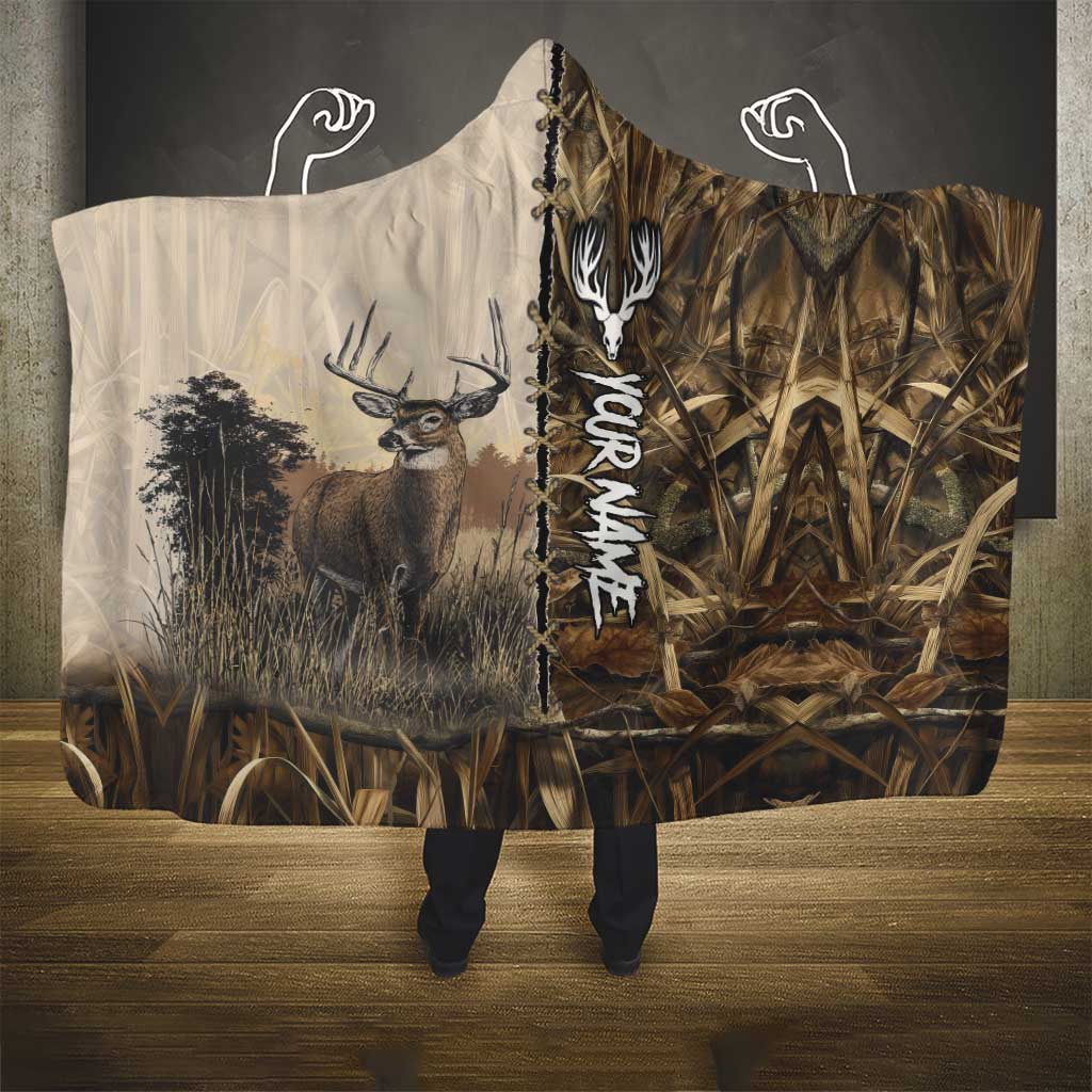 Personalized Born to Hunt Hooded Blanket Deer Hunting Lacing Detail and Camo Traditional
