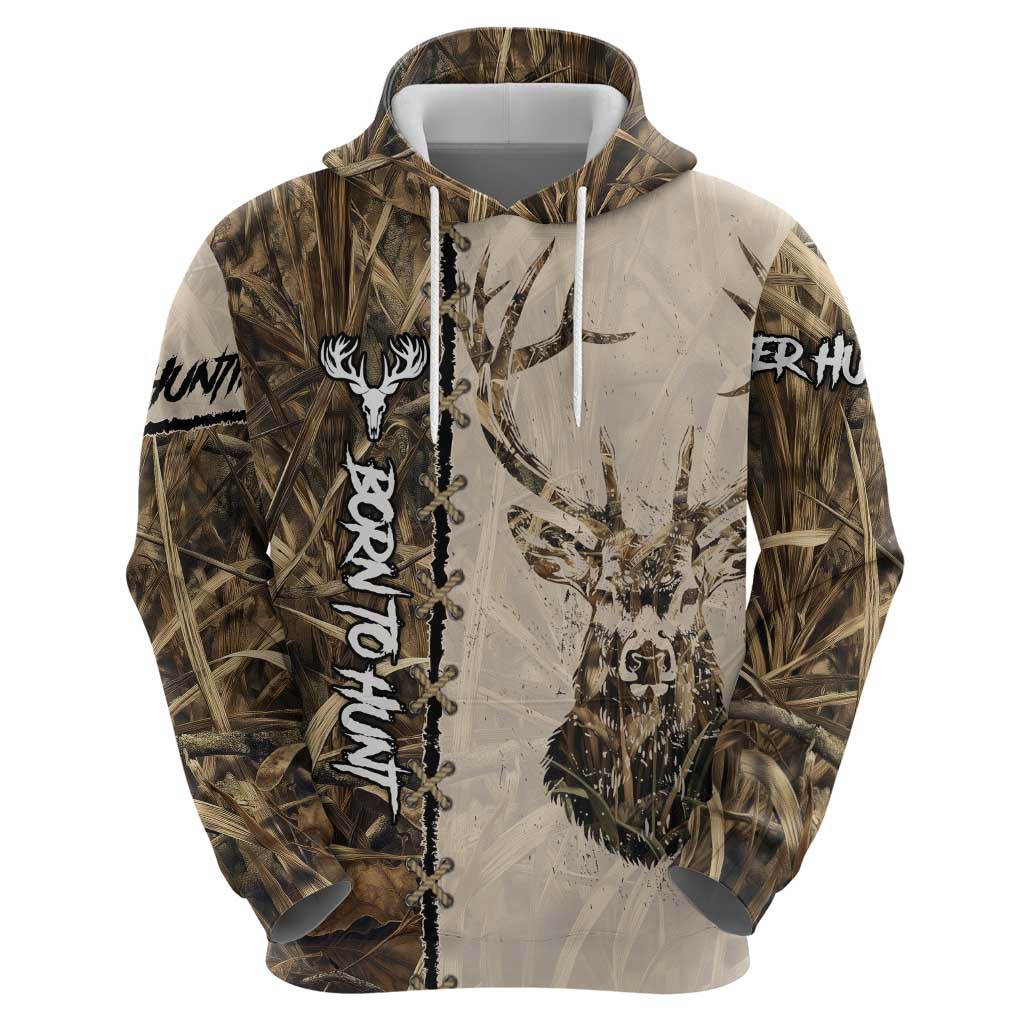 Personalized Born to Hunt Hoodie Deer Hunting Lacing Detail and Camo Traditional