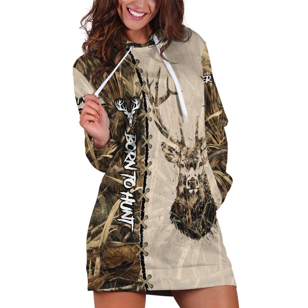 Personalized Born to Hunt Hoodie Dress Deer Hunting Lacing Detail and Camo Traditional