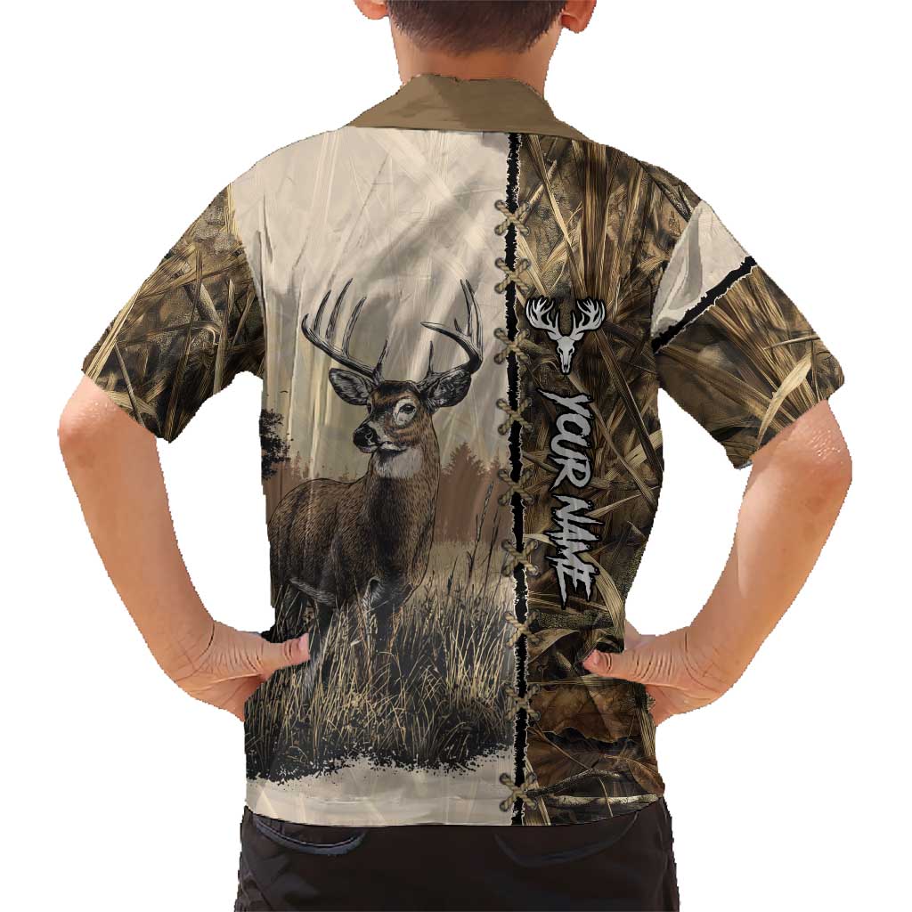 Personalized Born to Hunt Kid Hawaiian Shirt Deer Hunting Lacing Detail and Camo Traditional