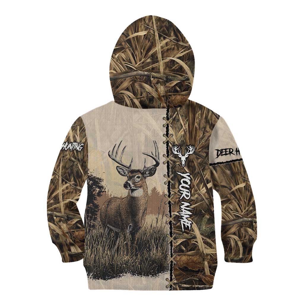 Personalized Born to Hunt Kid Hoodie Deer Hunting Lacing Detail and Camo Traditional