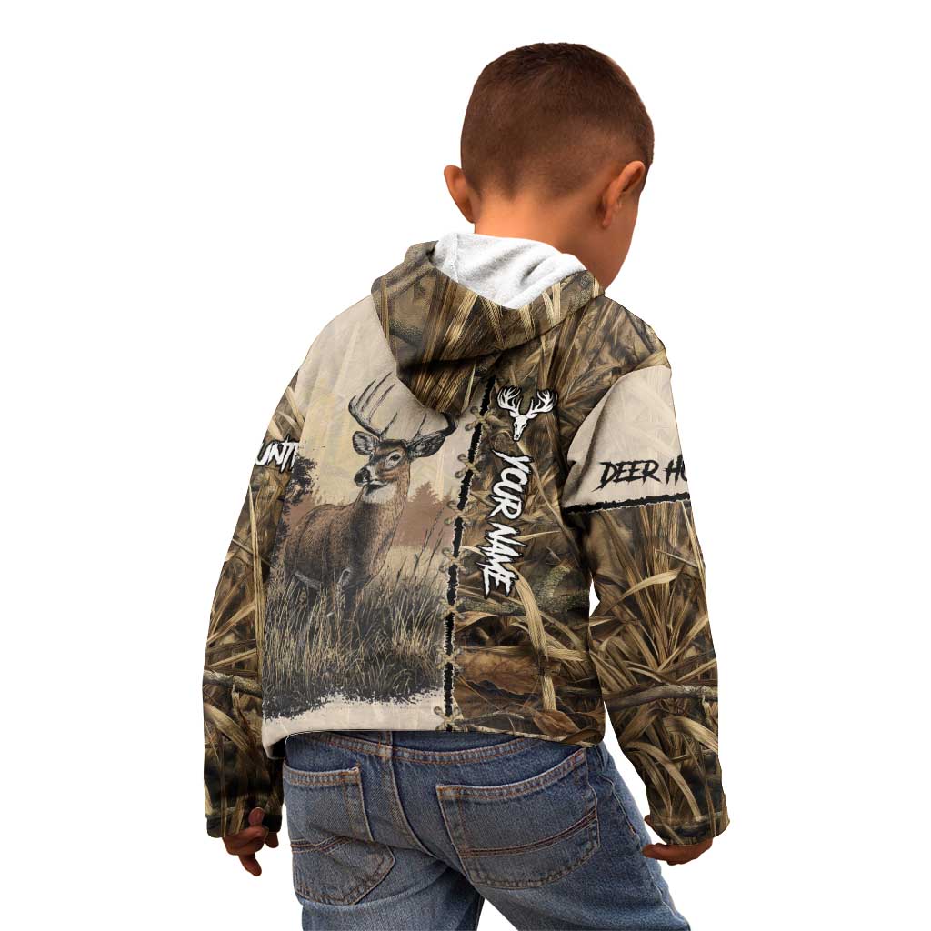 Personalized Born to Hunt Kid Hoodie Deer Hunting Lacing Detail and Camo Traditional