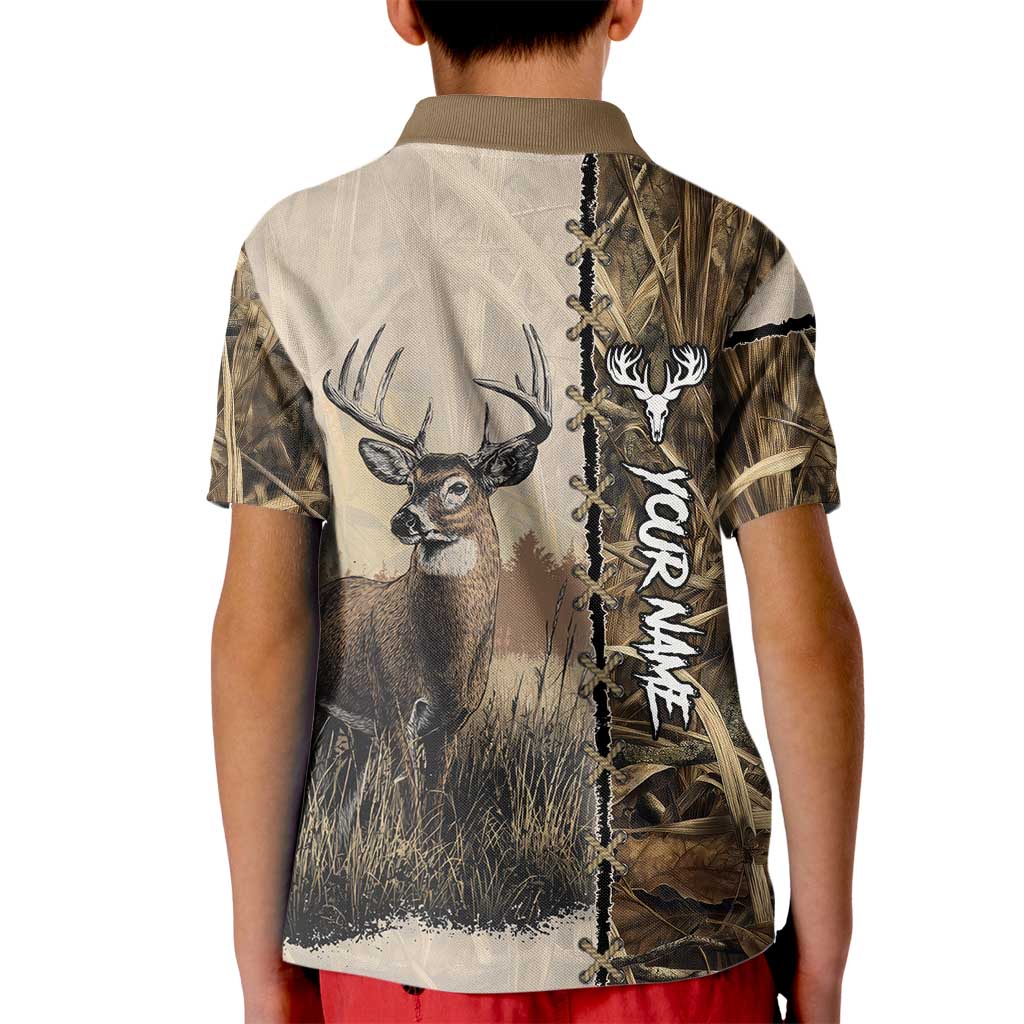 Personalized Born to Hunt Kid Polo Shirt Deer Hunting Lacing Detail and Camo Traditional