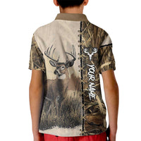 Personalized Born to Hunt Kid Polo Shirt Deer Hunting Lacing Detail and Camo Traditional