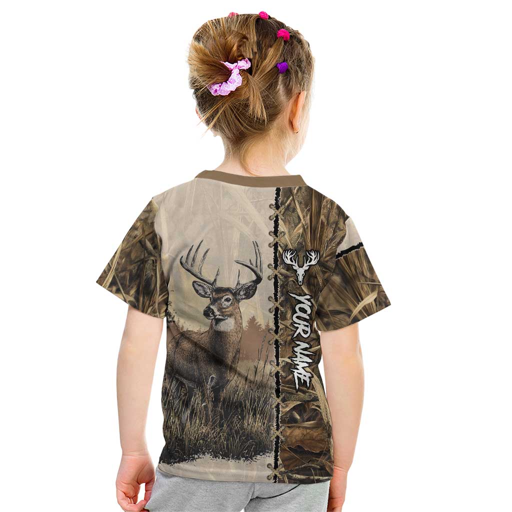 Personalized Born to Hunt Kid T Shirt Deer Hunting Lacing Detail and Camo Traditional