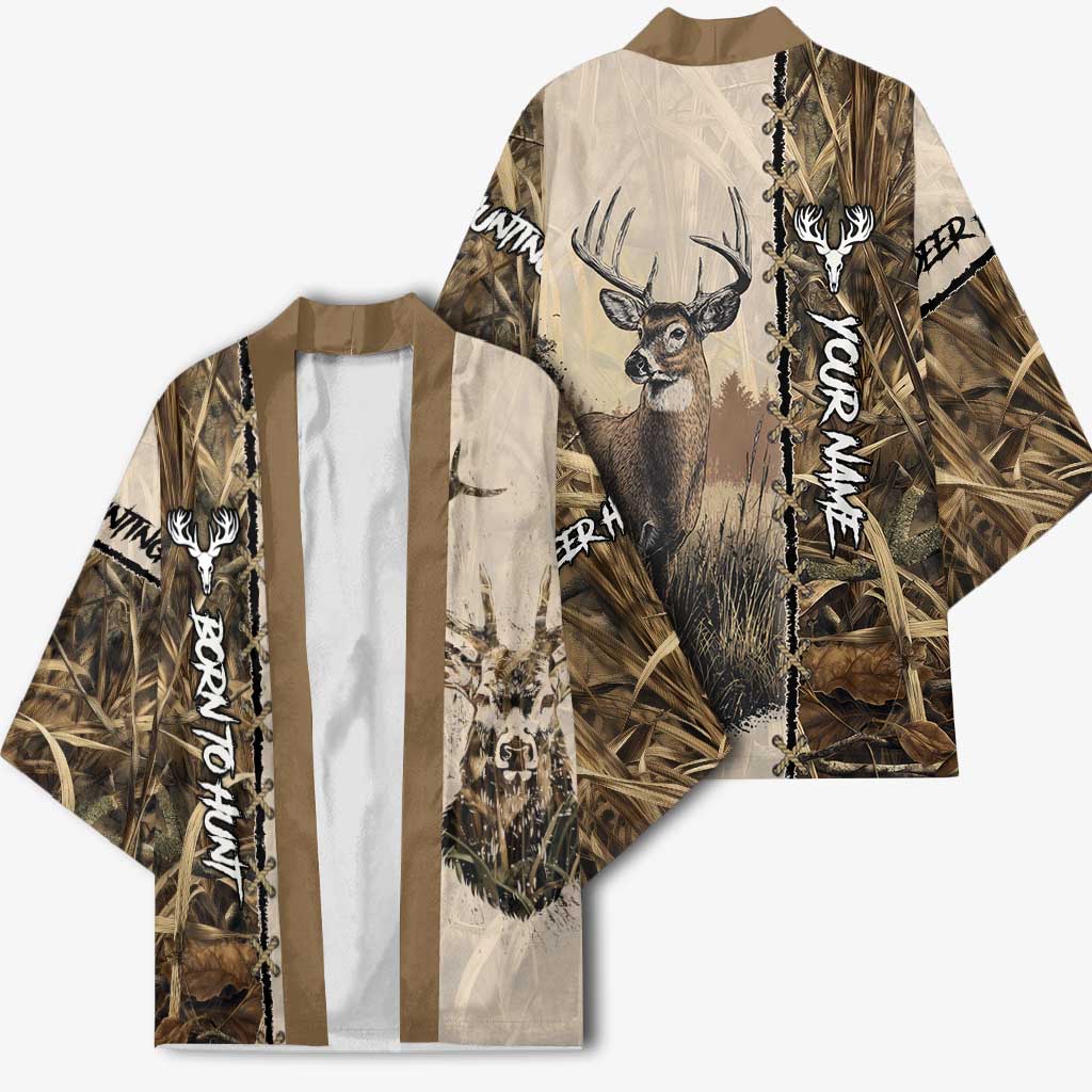 Personalized Born to Hunt Kimono Deer Hunting Lacing Detail and Camo Traditional
