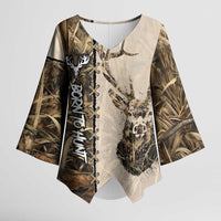 Personalized Born to Hunt Kimono Sleeve Blouse Deer Hunting Lacing Detail and Camo Traditional