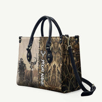 Personalized Born to Hunt Leather Bag Deer Hunting Lacing Detail and Camo Traditional