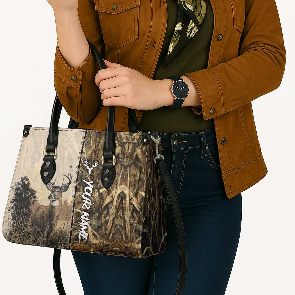 Personalized Born to Hunt Leather Bag Deer Hunting Lacing Detail and Camo Traditional