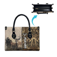 Personalized Born to Hunt Leather Bag Deer Hunting Lacing Detail and Camo Traditional