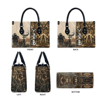 Personalized Born to Hunt Leather Bag Deer Hunting Lacing Detail and Camo Traditional