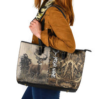 Personalized Born to Hunt Leather Tote Bag Deer Hunting Lacing Detail and Camo Traditional