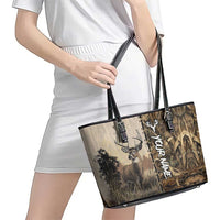 Personalized Born to Hunt Leather Tote Bag Deer Hunting Lacing Detail and Camo Traditional