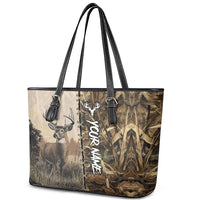Personalized Born to Hunt Leather Tote Bag Deer Hunting Lacing Detail and Camo Traditional