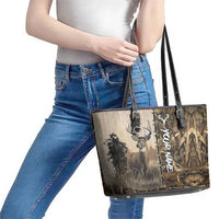 Personalized Born to Hunt Leather Tote Bag Deer Hunting Lacing Detail and Camo Traditional