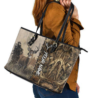 Personalized Born to Hunt Leather Tote Bag Deer Hunting Lacing Detail and Camo Traditional