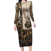 Personalized Born to Hunt Long Sleeve Bodycon Dress Deer Hunting Lacing Detail and Camo Traditional