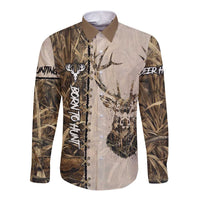 Personalized Born to Hunt Long Sleeve Button Shirt Deer Hunting Lacing Detail and Camo Traditional