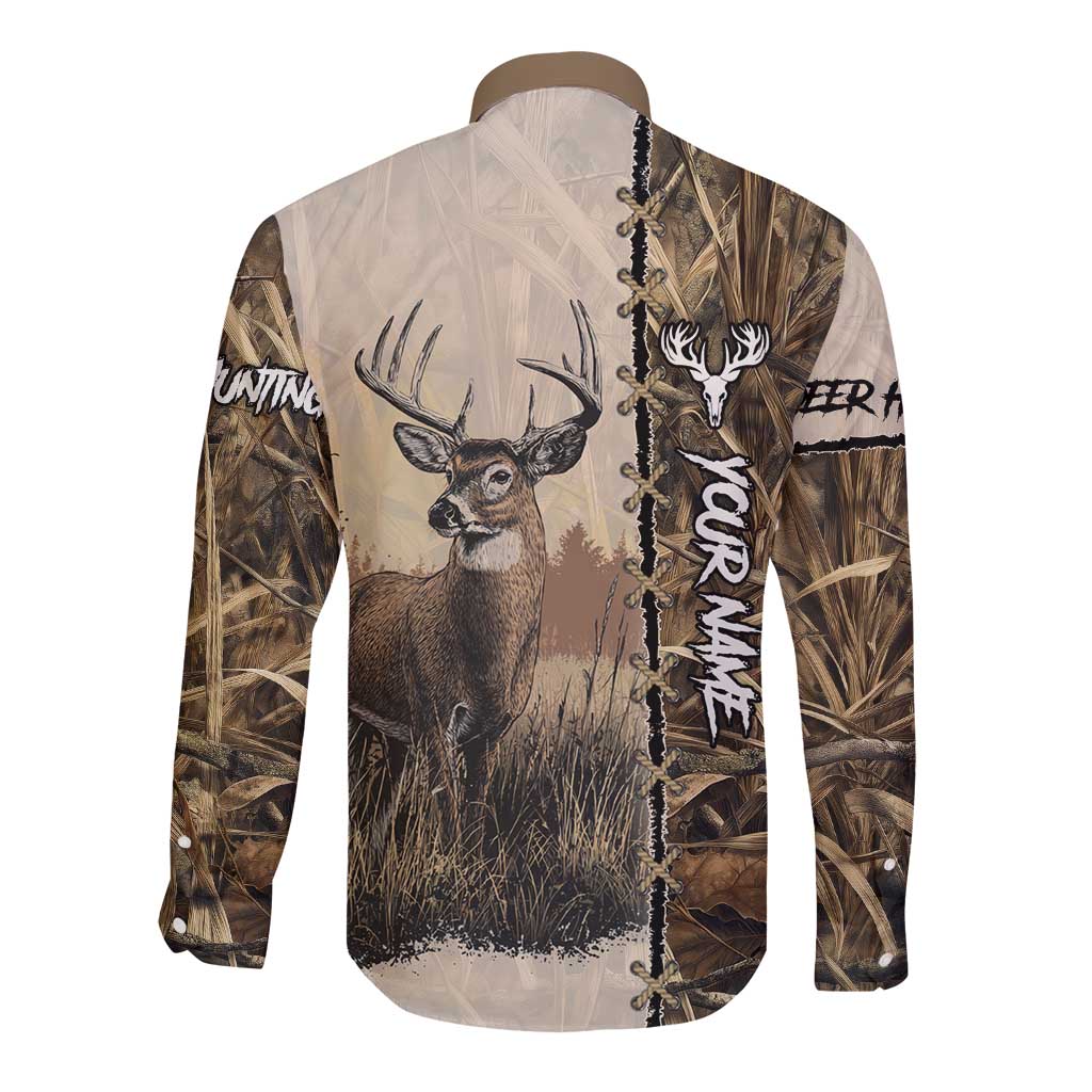 Personalized Born to Hunt Long Sleeve Button Shirt Deer Hunting Lacing Detail and Camo Traditional