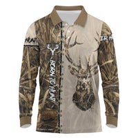 Personalized Born to Hunt Long Sleeve Polo Shirt Deer Hunting Lacing Detail and Camo Traditional