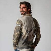 Personalized Born to Hunt Long Sleeve Polo Shirt Deer Hunting Lacing Detail and Camo Traditional