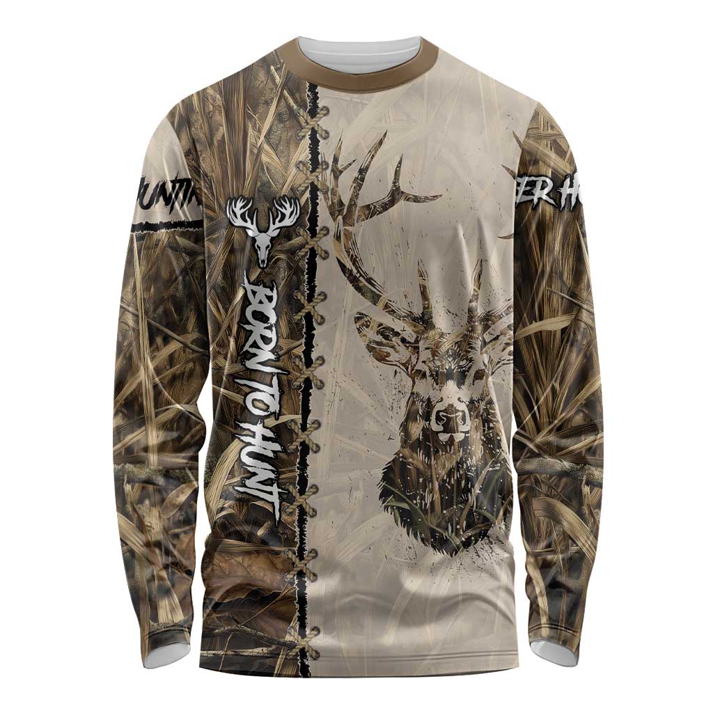 Personalized Born to Hunt Long Sleeve Shirt Deer Hunting Lacing Detail and Camo Traditional