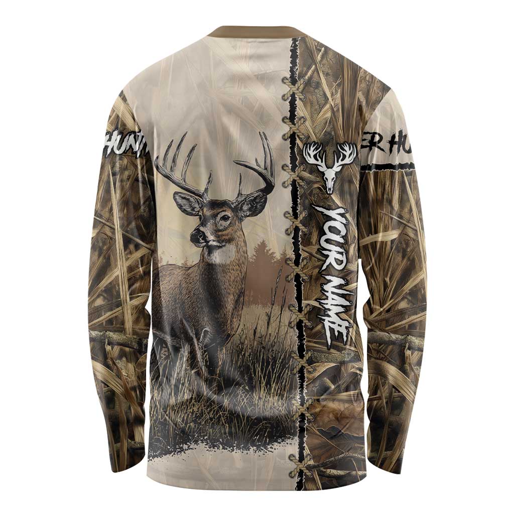 Personalized Born to Hunt Long Sleeve Shirt Deer Hunting Lacing Detail and Camo Traditional