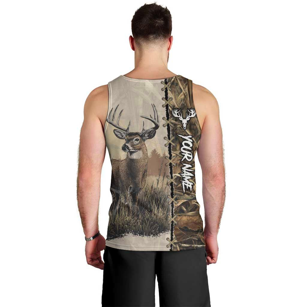 Personalized Born to Hunt Men Tank Top Deer Hunting Lacing Detail and Camo Traditional