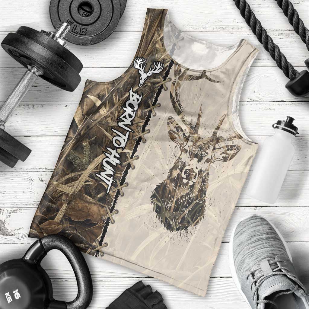 Personalized Born to Hunt Men Tank Top Deer Hunting Lacing Detail and Camo Traditional