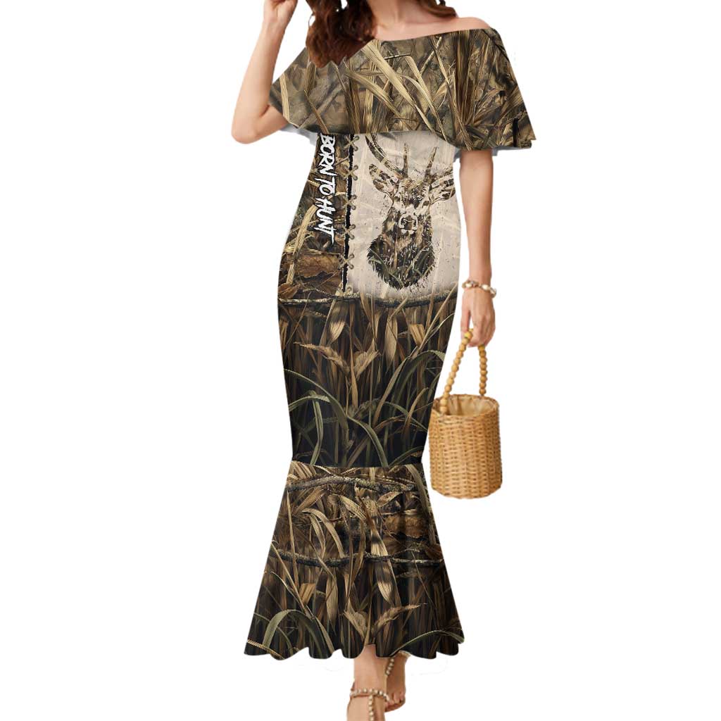 Personalized Born to Hunt Mermaid Dress Deer Hunting Lacing Detail and Camo Traditional