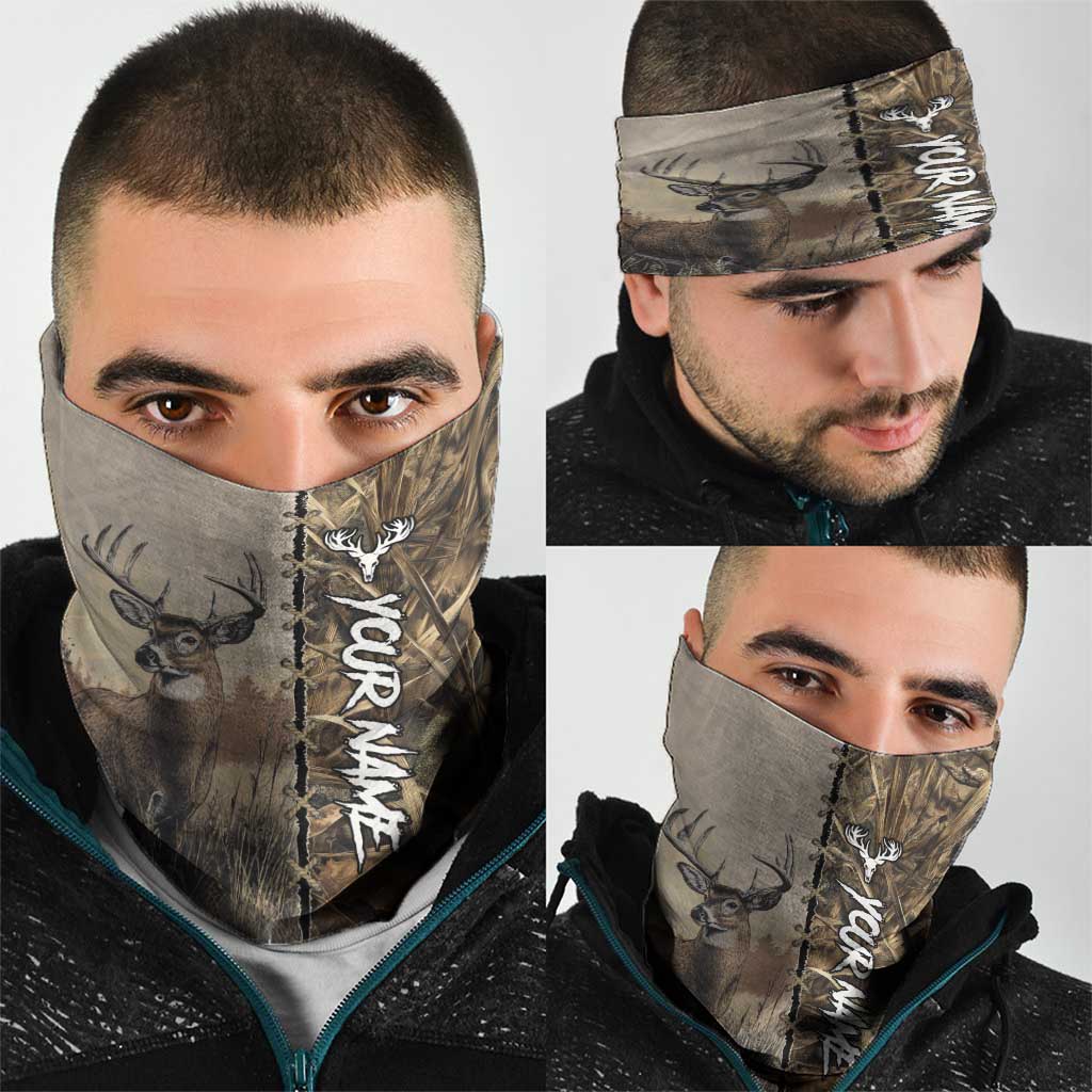Personalized Born to Hunt Neck Gaiter Deer Hunting Lacing Detail and Camo Traditional