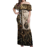 Personalized Born to Hunt Off Shoulder Maxi Dress Deer Hunting Lacing Detail and Camo Traditional