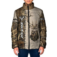Personalized Born to Hunt Padded Jacket Deer Hunting Lacing Detail and Camo Traditional