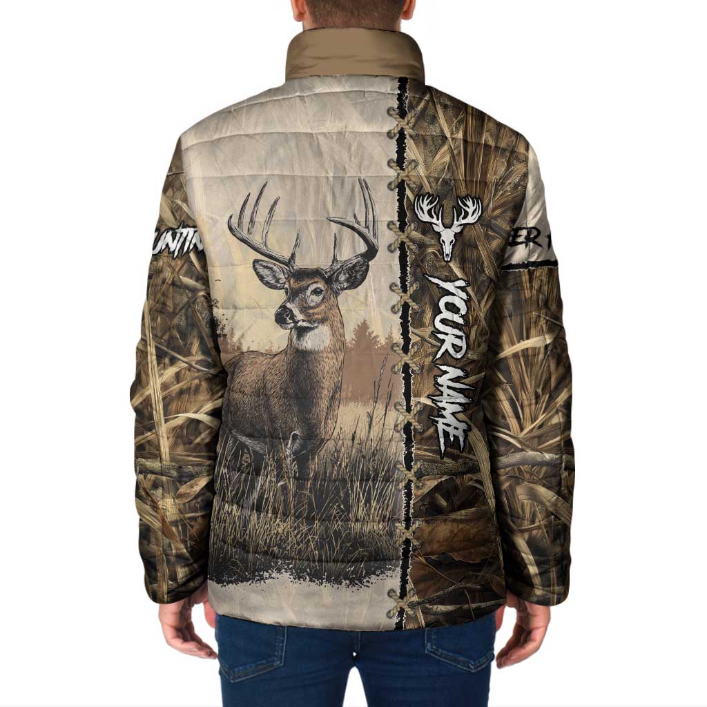 Personalized Born to Hunt Padded Jacket Deer Hunting Lacing Detail and Camo Traditional