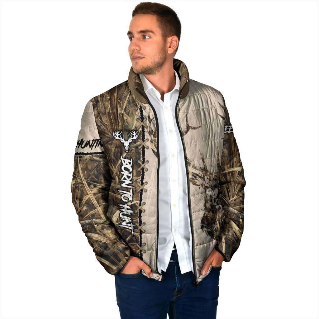 Personalized Born to Hunt Padded Jacket Deer Hunting Lacing Detail and Camo Traditional