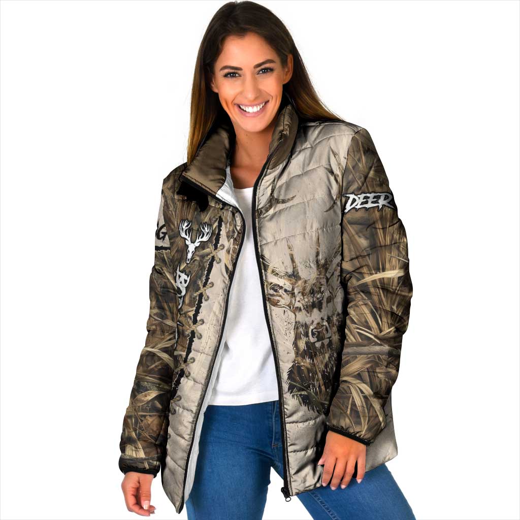 Personalized Born to Hunt Padded Jacket Deer Hunting Lacing Detail and Camo Traditional