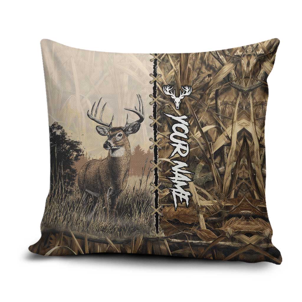 Personalized Born to Hunt Pillow Cover Deer Hunting Lacing Detail and Camo Traditional