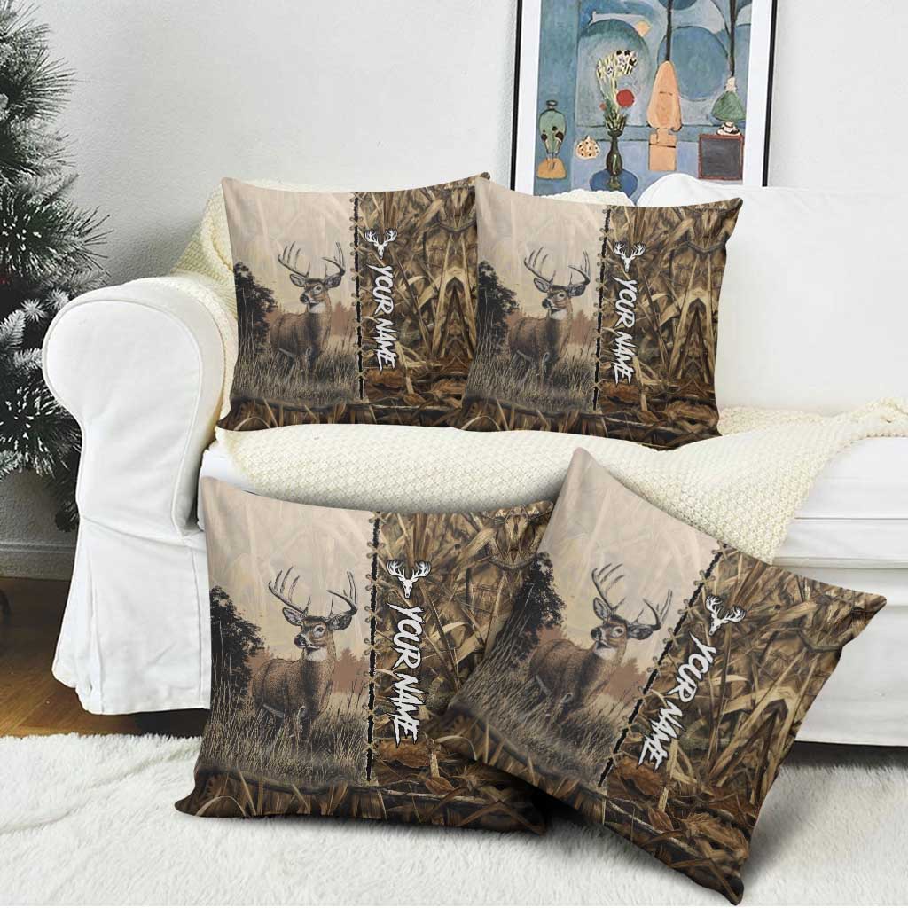 Personalized Born to Hunt Pillow Cover Deer Hunting Lacing Detail and Camo Traditional