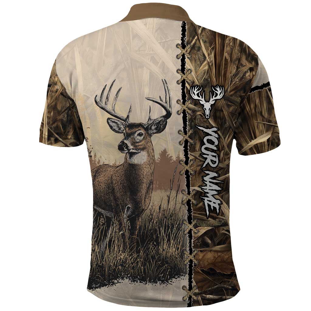 Personalized Born to Hunt Polo Shirt Deer Hunting Lacing Detail and Camo Traditional