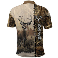 Personalized Born to Hunt Polo Shirt Deer Hunting Lacing Detail and Camo Traditional