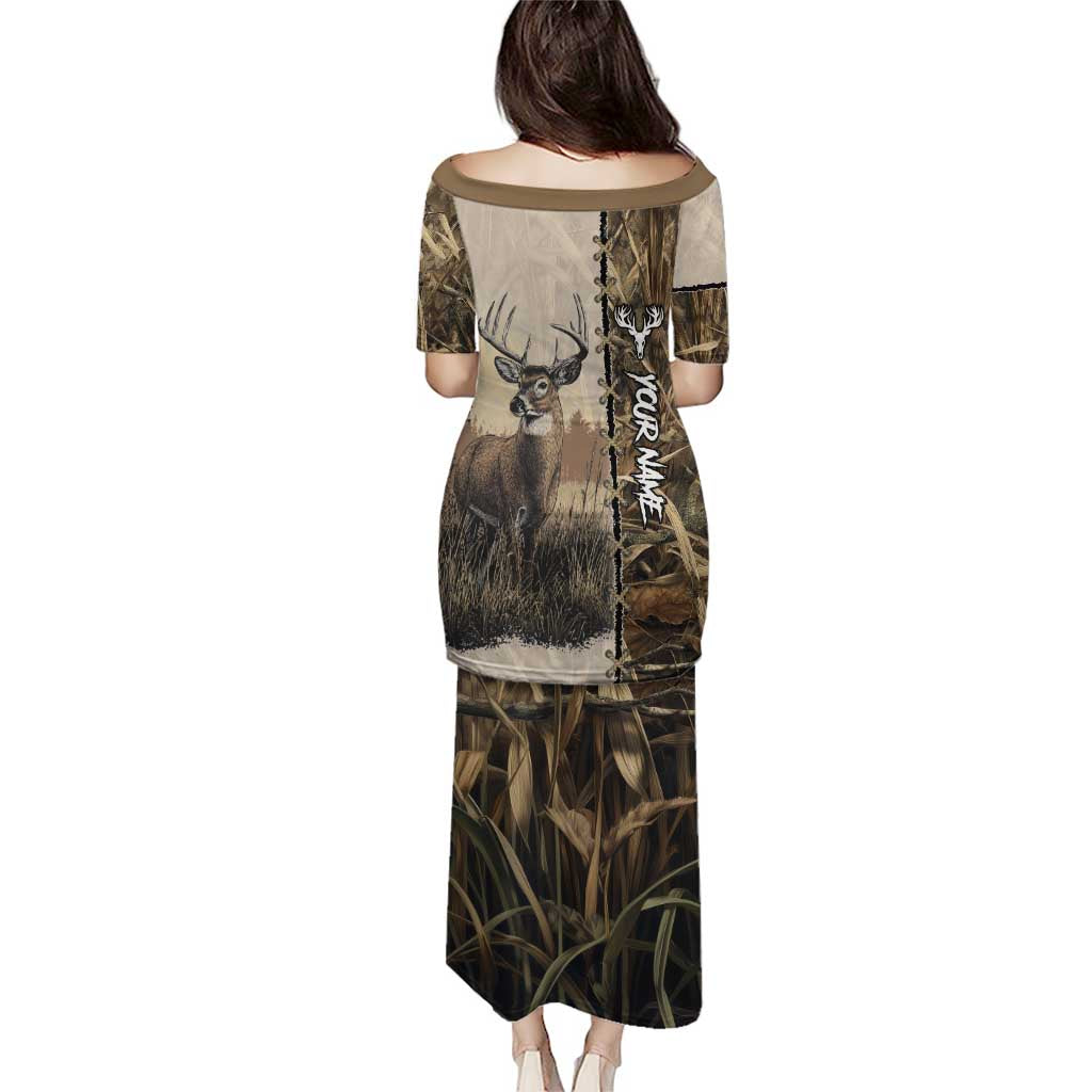 Personalized Born to Hunt Puletasi Deer Hunting Lacing Detail and Camo Traditional