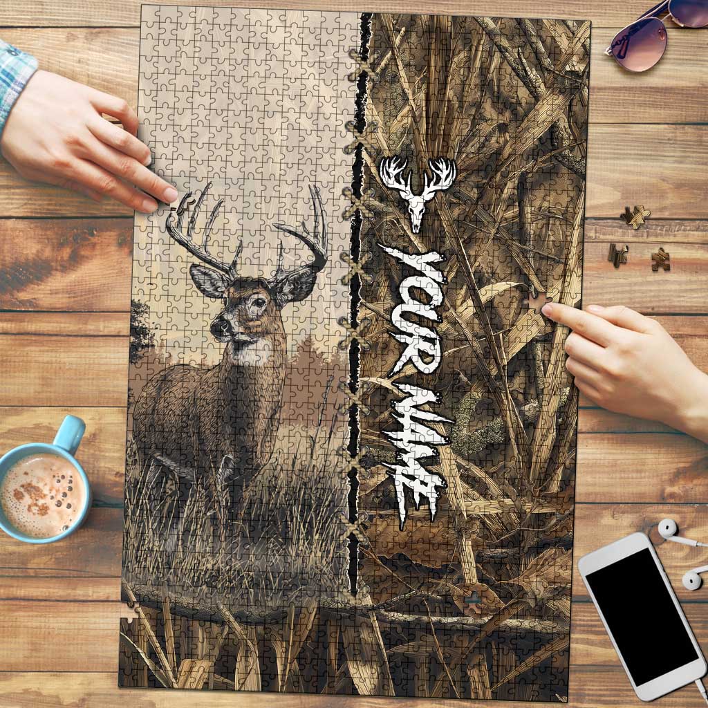 Personalized Born to Hunt Puzzle Deer Hunting Lacing Detail and Camo Traditional
