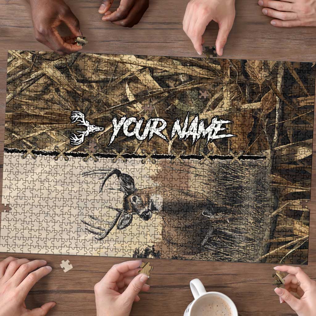 Personalized Born to Hunt Puzzle Deer Hunting Lacing Detail and Camo Traditional
