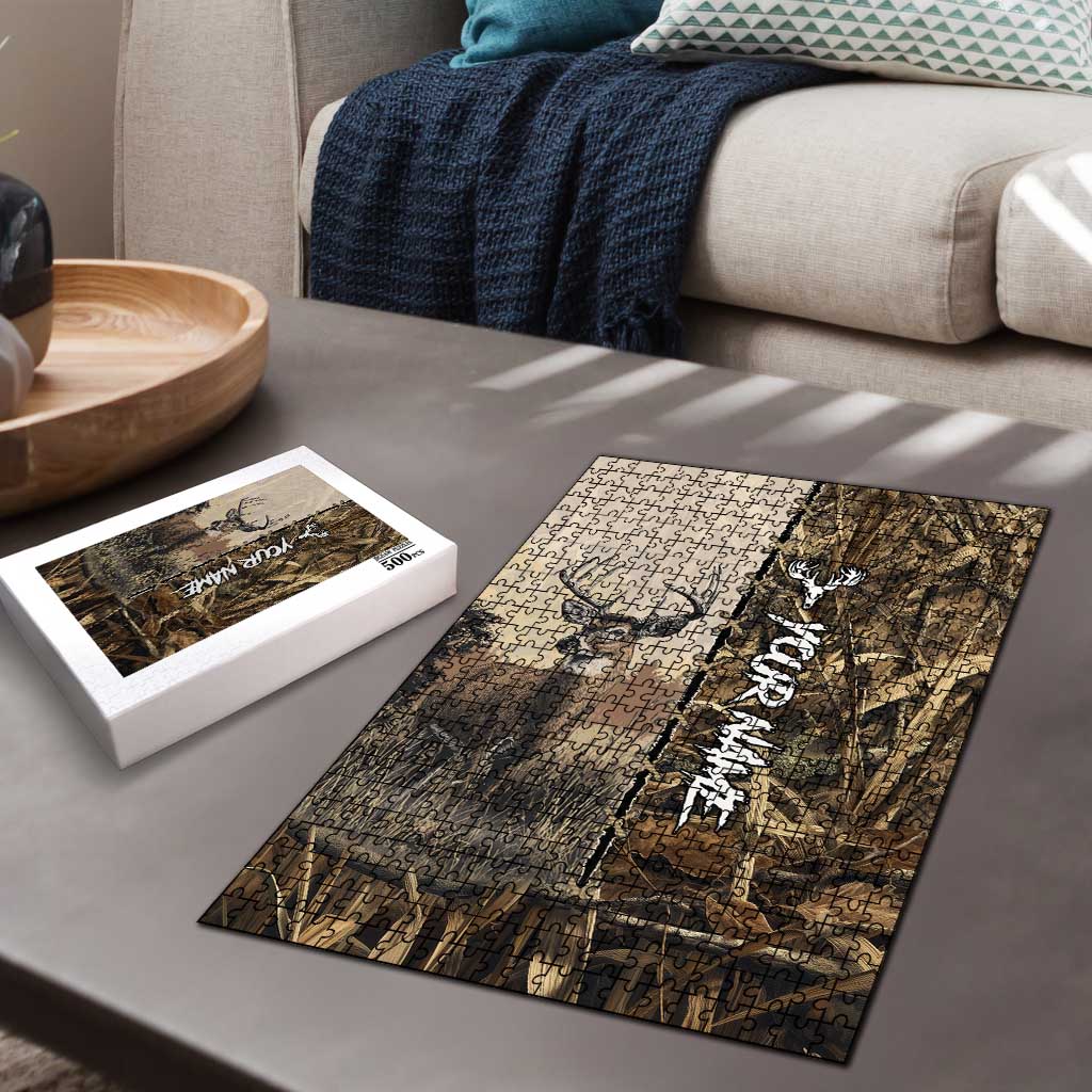 Personalized Born to Hunt Puzzle Deer Hunting Lacing Detail and Camo Traditional